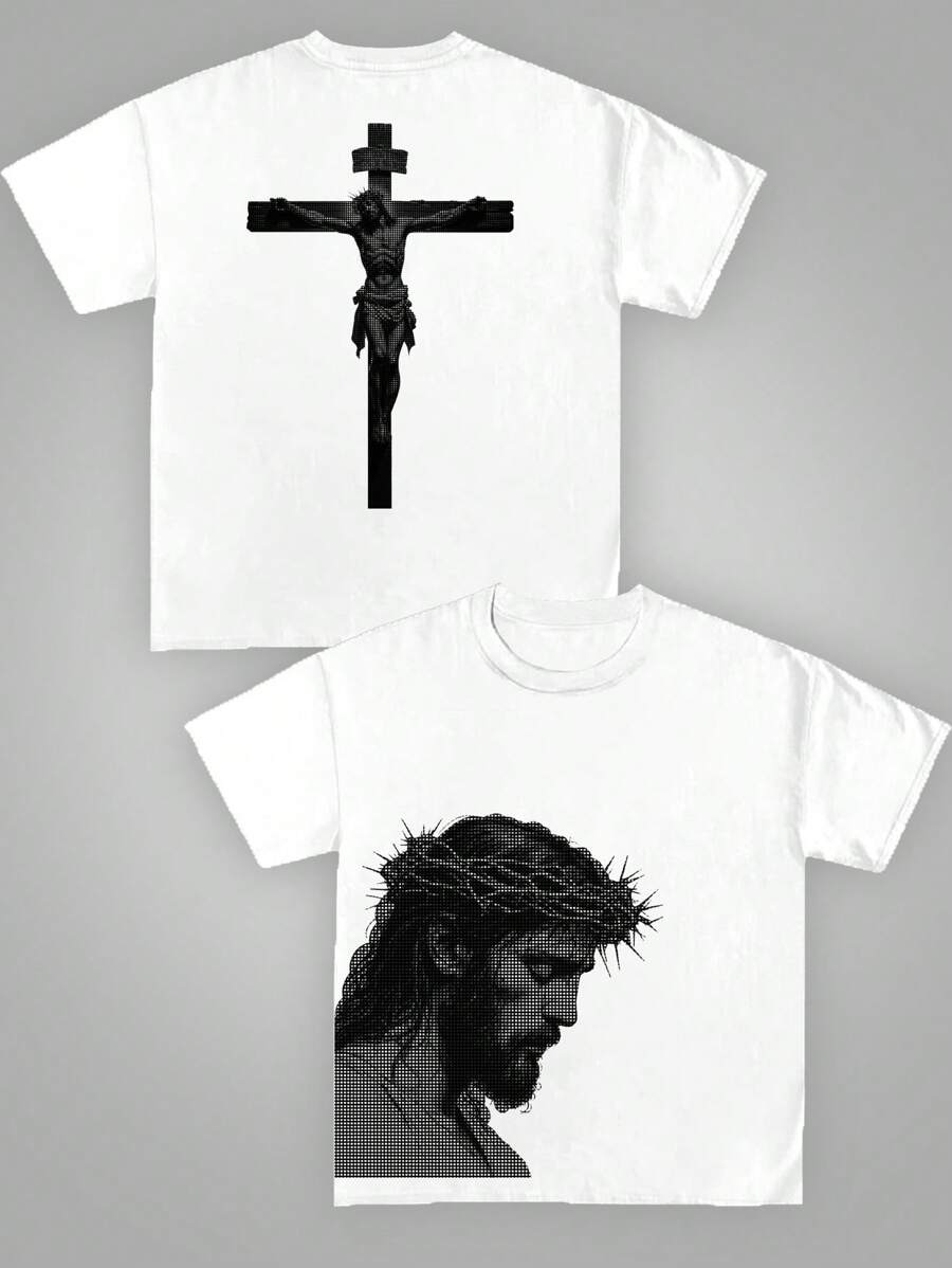 Manfinity Dauomo Manfinity Dauomo Heren Losse T-shirt met Ronde Hals en Afhangende Schouders, Casual Gepersonaliseerde Letterprint Korte Mouw Artistiek Patroon