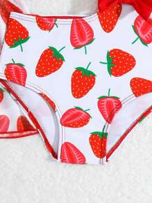 SHEIN 2 pièces/Set Maillot de bain bébé fille, Imprimé fraise mignon et décor nœud papillon. Maillot de bain avec cache-maillot anti-UV