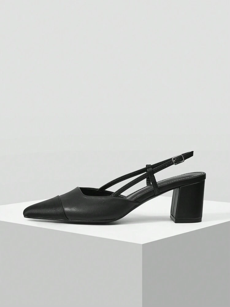WOMEN'S MINIMALIST SOLID COLOR POINTED TOE BUCKLE SLINGBACKS CHUNKY HIGH HEEL PUMPS, SUITABLE FOR COMMUTING NEW YEAR HOLIDAY, FOR VALENTINE'S DAY SPRING SHOES SPRING BREAK EASTER PROM HEELS FOR CHRISTMAS SPRING SHOES
