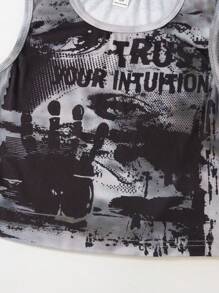 Girls' Fashionable Tie-Dye Print Elastic Cropped Tank Top, Casual Street Style, Suitable For Spring/Summer Outings - Grey - View 6