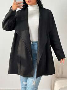 Mulvari Plus Size Solid Color Lapel Casual Long Sleeve Jacket - Black - View 4