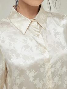 Graceveil Baju Kebaya Floral Jacquard Long Sleeve Button-Up Shirt & Long A-Line Skirt Set Modest