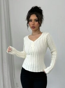 Chiquease Jersey de punto grueso ajustado, versátil para el uso diario, para mujer