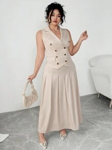 Celure Ensemble 2 pièces grande taille pour femmes: chemise sans manches croisée et jupe taille haute