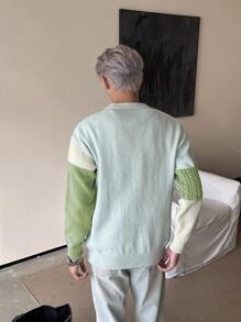 Claim Dot Men's Solid Color Splicing Front Button Long Sleeve Pocket Casual Shirt, Everyday Wear - Olive Green - View 2