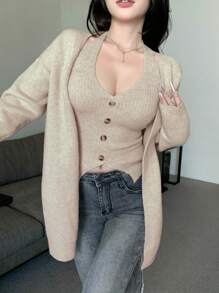 DAZY Set de 2 chaquetas de punto sin mangas de unicolor para mujer, ropa de otoño