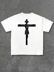 Manfinity Dauomo Manfinity Dauomo Heren Losse T-shirt met Ronde Hals en Afhangende Schouders, Casual Gepersonaliseerde Letterprint Korte Mouw Artistiek Patroon