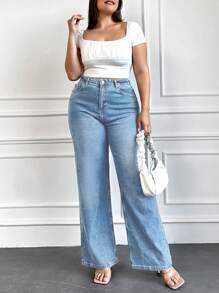 EURMUSE Plus Size  Women's Loose Fit Jeans With Regular Waistline - Dusty Blue - View 3