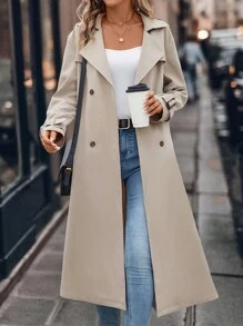 SHEIN LUNE Abrigo largo de trinchera caqui para mujer para el invierno