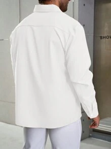 Manfinity Homme Plus Size Men's Casual Solid Color Long Sleeve Single-Breasted Shirt, Autumn