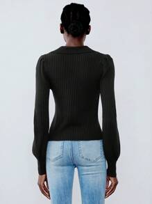 Chiquease Damski sweter z kontrastowymi guzikami i długim rękawem, uniwersalny sweter dzianinowy na jesień/zimę