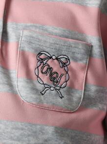 SUMWON Tween Girls Comfy Boxy Fit Rugby Pink & Grey Stripe Long Sleeve Polo Tee - Baby Pink - View 5
