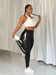 Easithlete Quần legging thể thao tập yoga thường ngày cho nữ cỡ lớn - màu đen - Xem 4