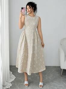 Elenzga Große Größen Maxikleid für Damen, ärmelloser Kleidungsstück mit Jacquard-Strick