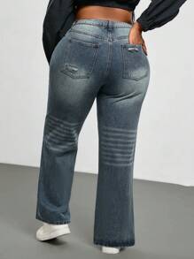 SHEIN EZwear 大码女式不对称腰部口袋破洞休闲牛仔裤