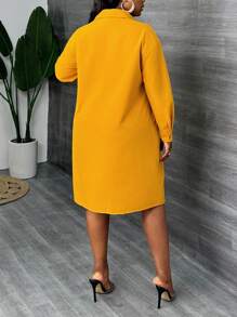 Slaydiva Vestido camisero mini asimétrico elegante de corte evasé de talla grande en color amarillo para Año Nuevo 2024. Adecuado para primavera y otoño, para uso diario, fiestas y citas.