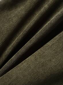 Rusticease Váy sơ mi nhung kẻ cho nữ, cài nút, Thu/Đông - Màu xanh Ô liu - Xem 3