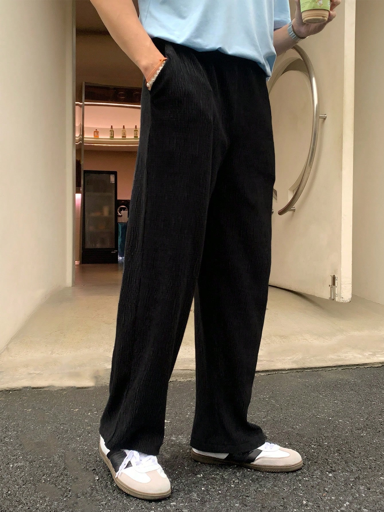 Men's Casual Sweatpants With Wave Texture, Spring Bottoms