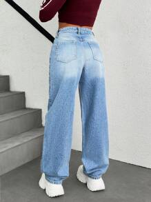 EURMUSE HIGH RISE STRAIGHTY2K STREET STYLE JEAN - Medium Wash - View 2