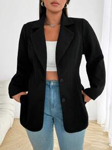 Calvaya Blazer vintage pour femmes en grande taille, à manches longues, en tricot jacquard texturé, noir, style city