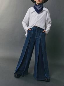 Jeans ampi con lavaggio scuro di per ragazze pre-adolescenti - Blu lavato scuro - Visualizzare 5