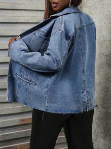 SHEIN Slayr 女式宽翻领宽松牛仔夹克 - 中等水洗藍 - 查看 2