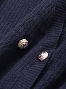 DAZY 1pc Women Contrast Color Splicing Front Button Design Long Sleeve Casual Top, Daily Wear,Fall Clothes Women Sweater - Navy Blue - View 9