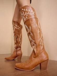 Daringsoles Women's Embroidered Thigh High Boots, Fashionable For Everyday Wear - Yellow - View 4