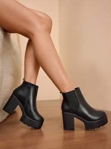 Daringsoles Botines de mujer de plataforma impermeable con cierre de cremallera, tacón ancho, apropiados para primavera y otoño