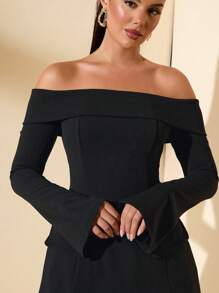 SHEIN BAE Women's Autumn Off-Shoulder Long Sleeve Decor Cocktail Dress For Party, Date Night