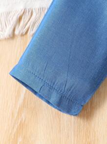 2pcs Young Girl Casual Front Button Closure Long Sleeve Top And Dress Set