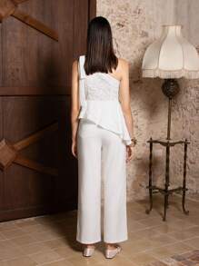 VERO DIAZ 设计师女士白色阔腿休闲高腰裤，外出，节日 - 白色 - 查看 2