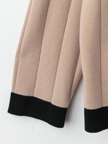 Linhara Plus Size Solid Color Patchwork Front Button Up Long Sleeve Top & Pants Set, Minimalist Fall Winter Cloth For Women