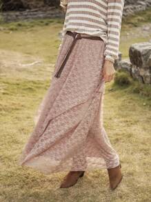 LanaWest Women Lace Waist Asymmetrical Double-Layer Hem - Dusty Pink - View 4