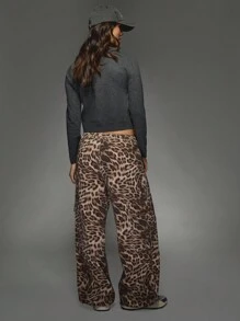 MISSGUIDED Leopard Print Cargo Pants High Waisted Wide Leg Animal Pattern Casual Pants Fall Winter Streetwear Festival Y2K Party Drawstring Waist Bottoms