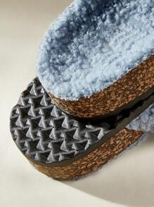 Solecia Women's Solid Color Splicing Metal Decorative Round Toe Fluffy Slippers - Blue - View 5
