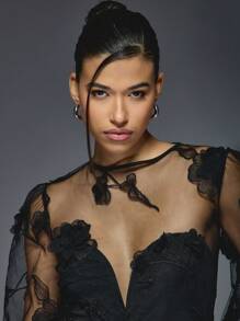 MISSGUIDED Elegant Butterfly Applique Sheer Maxi Dress Evening Gown Red Carpet Formal Wedding Guest Long Sleeve Special Occasion Glamorous Party Gown - Black - View 5