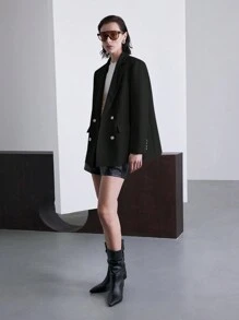 Ontre Blazer Setelan Kasual Wanita, Gaya Retro untuk Musim Gugur - Hitam - View 9