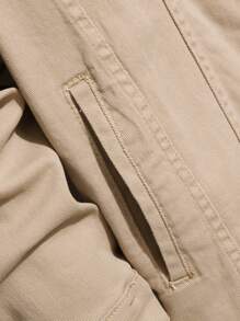 Manfinity Homme 大码男士单排扣休闲牛仔夹克，秋冬 - 卡其色 - 查看 3