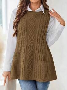 EMERY ROSE Women's Autumn Solid A-Line Sweater Vest - Khaki - View 4