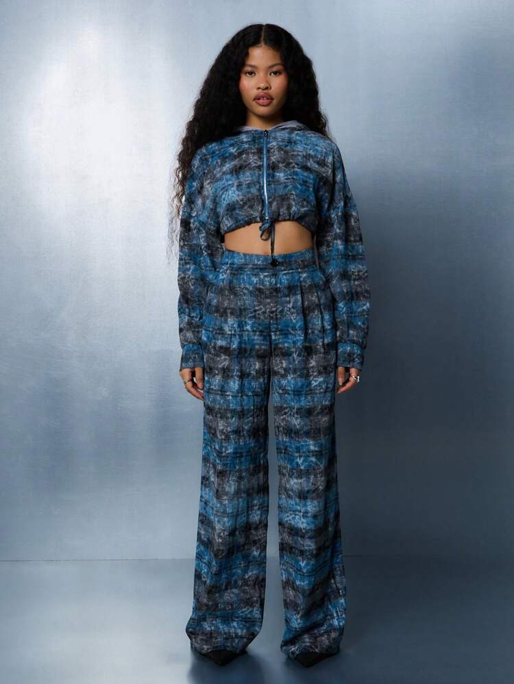 SUMWON Oversized Check Print Wide Leg Trousers