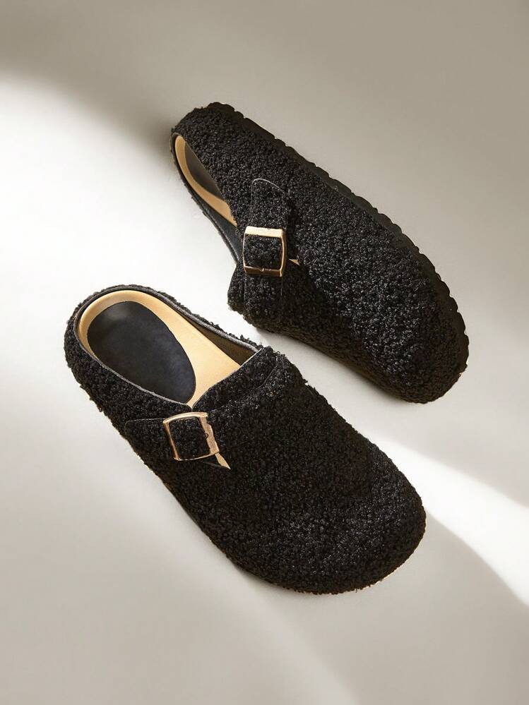 Solecia 女士休闲纯色平底鞋，秋冬新年假期 - 黑色 - 查看 1