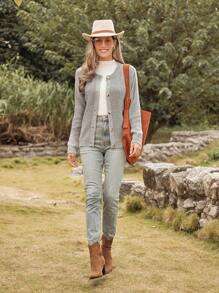 LanaWest 女士田园西式针织开衫，秋冬款 - 灰色 - 查看 5