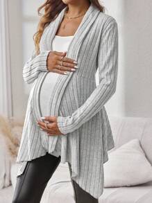 SHEIN Casual Solid Color Asymmetric Hem Jacket For Pregnant Women In Autumn - Grey - View 1