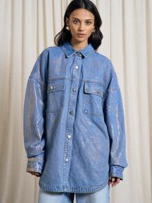 AiiRZ Metallic Coated Denim Oversized Shirt