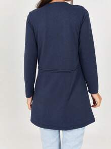 RueChic Solid Flap Detail Coat - Navy Blue - View 4