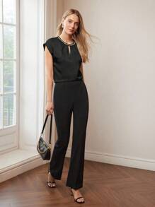 MOTF PREMIUM Blusa con escote de ojo de cerradura y detalle de cadena - Negro - Ver 7