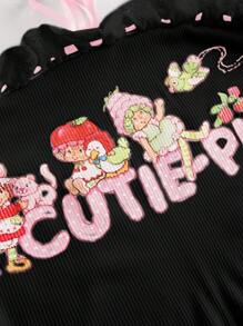 Strawberry Shortcake | ROMWE Women's Sweet Cartoon Print Tube Top For Summer - Black - View 2