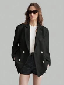 Ontre Blazer Setelan Kasual Wanita, Gaya Retro untuk Musim Gugur - Hitam - View 10