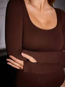 1 件女士无缝长袖塑身衣紧身衣，塑造身体曲线，修饰腰部